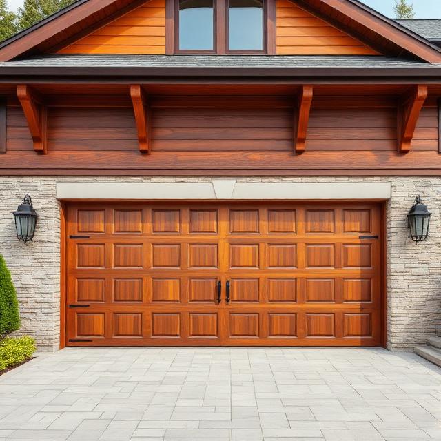 Wooden residential garage door